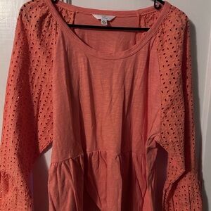 Coral Eyelet Long Sleeve Top